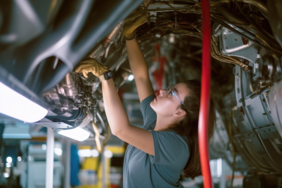 Femme mécanicien travaillant sur une voiture